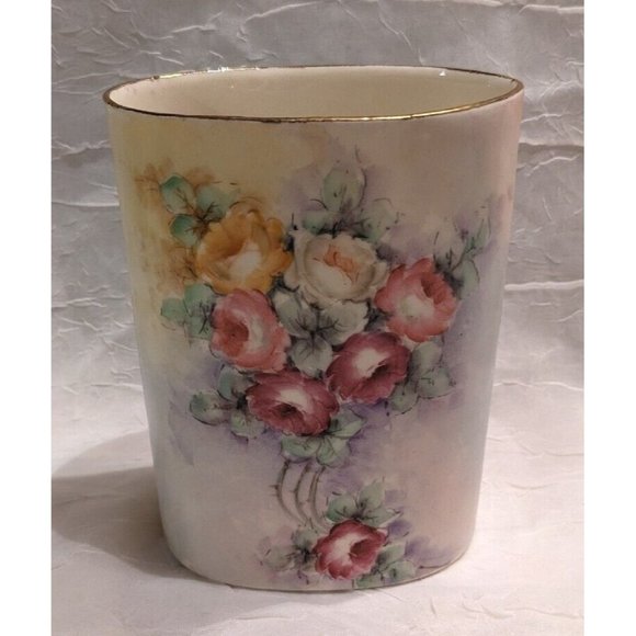 Vtg Kleine Co Vase Art Pottery Roses Handpainted Signed M. H. Davis Floral Gold - Picture 3 of 16